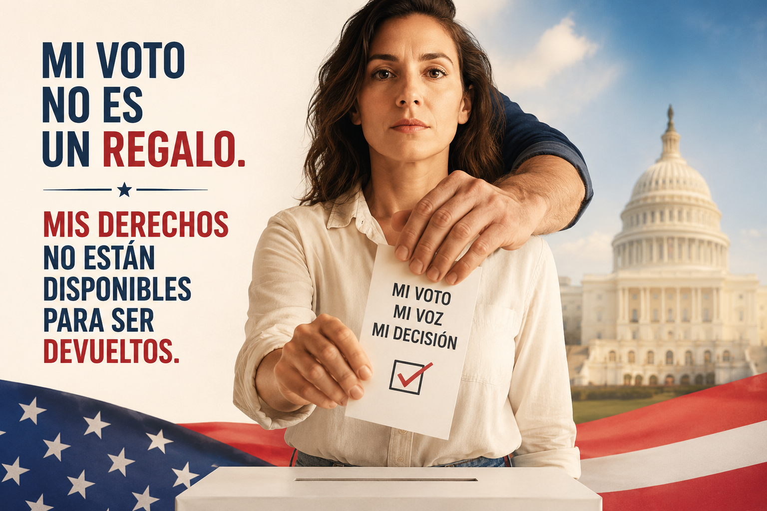 Imagen realiza con IA: Representa la ola conservadora del voto por unidad familiar eliminando el voto de las mujeres